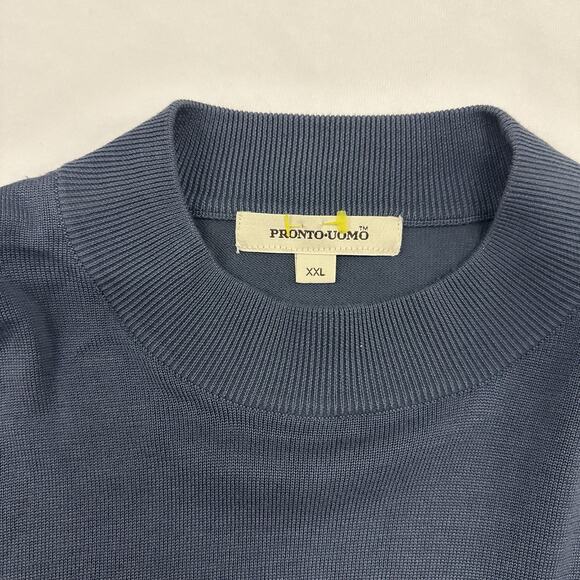 Pronto Uomo Sweater Mens XXL Blue Silk Cotton Mock Neck Quiet Luxury Old Money - Picture 3 of 8
